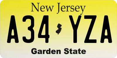 NJ license plate A34YZA