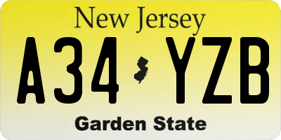 NJ license plate A34YZB