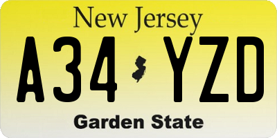 NJ license plate A34YZD