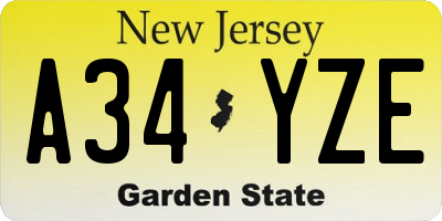 NJ license plate A34YZE