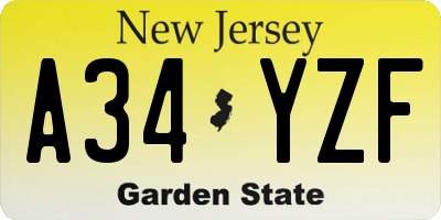 NJ license plate A34YZF