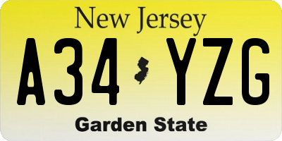 NJ license plate A34YZG