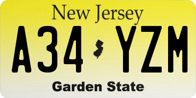 NJ license plate A34YZM