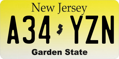 NJ license plate A34YZN