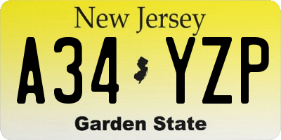NJ license plate A34YZP