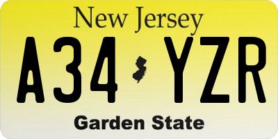 NJ license plate A34YZR