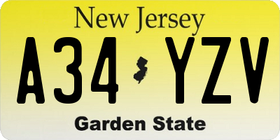 NJ license plate A34YZV