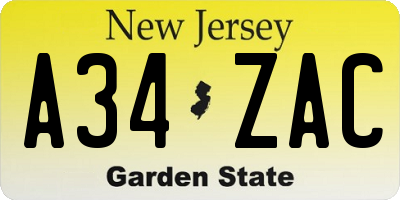NJ license plate A34ZAC