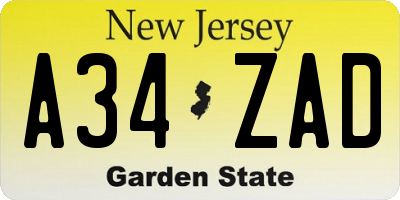 NJ license plate A34ZAD