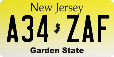 NJ license plate A34ZAF