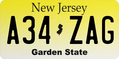 NJ license plate A34ZAG