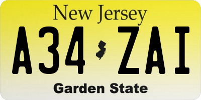 NJ license plate A34ZAI
