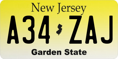 NJ license plate A34ZAJ