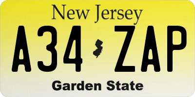 NJ license plate A34ZAP