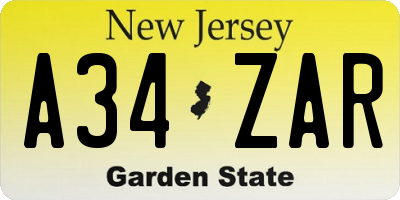 NJ license plate A34ZAR