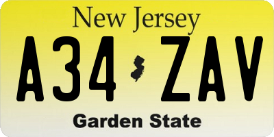 NJ license plate A34ZAV
