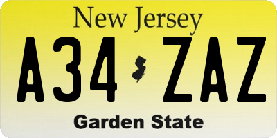NJ license plate A34ZAZ