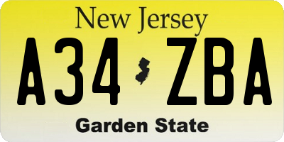 NJ license plate A34ZBA