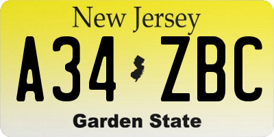 NJ license plate A34ZBC