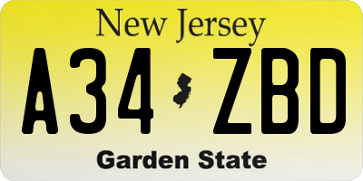NJ license plate A34ZBD