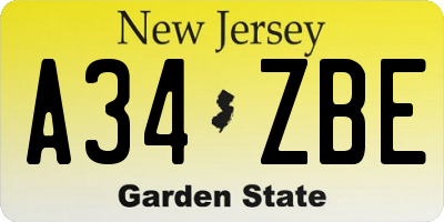 NJ license plate A34ZBE