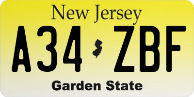 NJ license plate A34ZBF