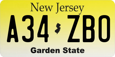 NJ license plate A34ZBO