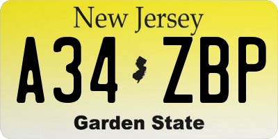 NJ license plate A34ZBP