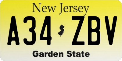 NJ license plate A34ZBV