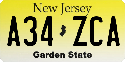 NJ license plate A34ZCA