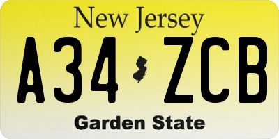 NJ license plate A34ZCB