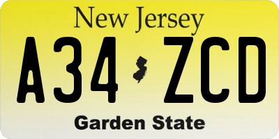 NJ license plate A34ZCD