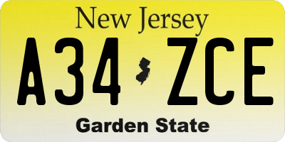 NJ license plate A34ZCE