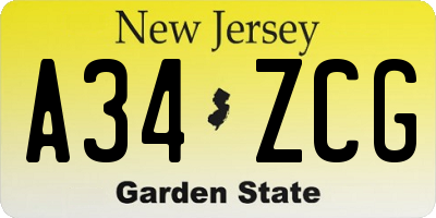 NJ license plate A34ZCG