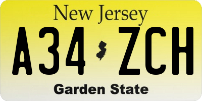 NJ license plate A34ZCH