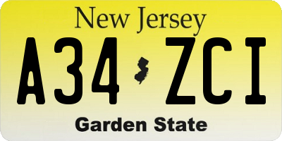 NJ license plate A34ZCI