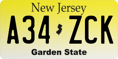 NJ license plate A34ZCK