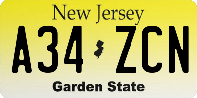 NJ license plate A34ZCN