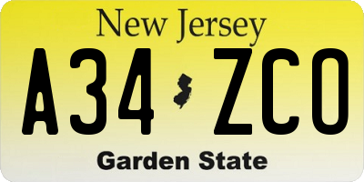 NJ license plate A34ZCO