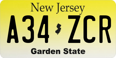 NJ license plate A34ZCR
