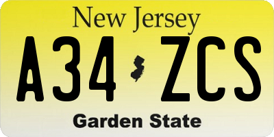 NJ license plate A34ZCS