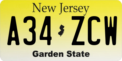 NJ license plate A34ZCW