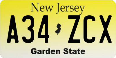 NJ license plate A34ZCX