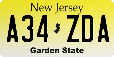 NJ license plate A34ZDA