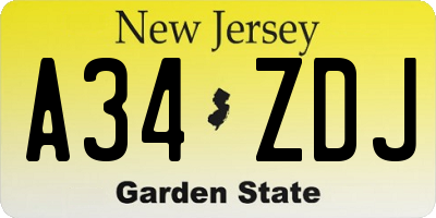 NJ license plate A34ZDJ