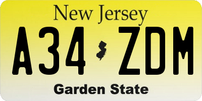 NJ license plate A34ZDM