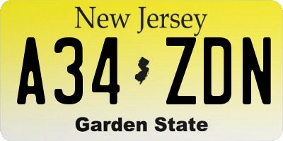 NJ license plate A34ZDN