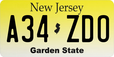 NJ license plate A34ZDO