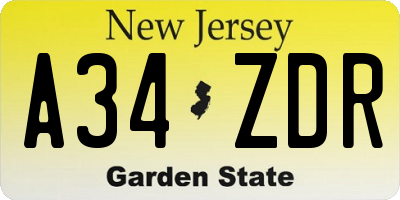 NJ license plate A34ZDR