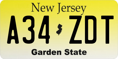 NJ license plate A34ZDT